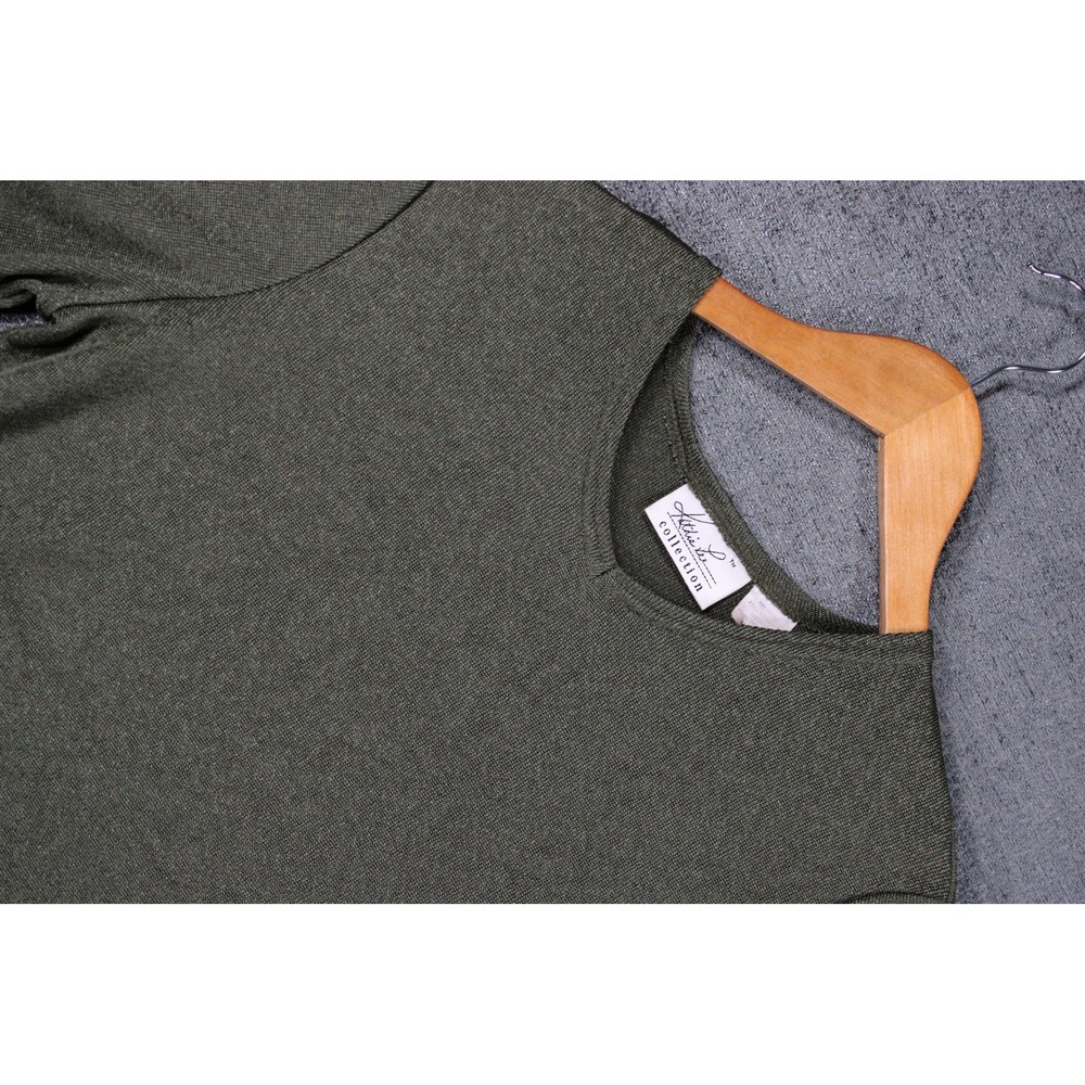 Kathie Lee Collection Womens Olive Green Short Sleeve Knit Top Medium 0817
